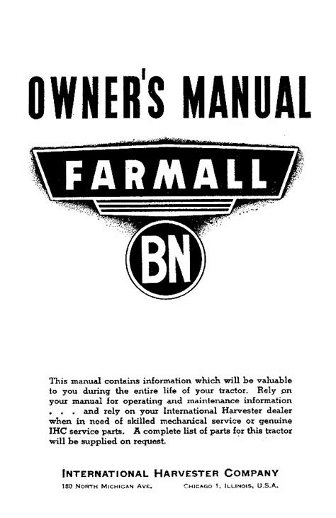 Farmall bn operators owners manual mccormick deering ih. - Renault espace service repair manual 1997 2000.