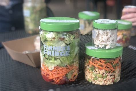 Farmer fridge. The first Farmer’s Fridge machine debuted in a Chicago food court in 2013. The menu included items such as Tarragon chicken salad wrap, organic Bolivian Royal Quinoa, pineapple coconut chia pudding, smoked cheddar Cobb salad, pesto pasta bowl and sprouted grain tortillas. The single-serve offerings, served in recyclable jars that can be ... 
