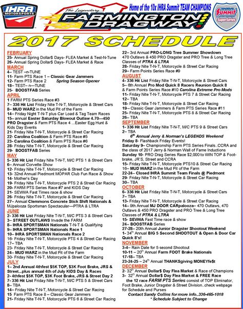 Farmington dragway schedule. Events. - Future Events View. The event calendar shows upcoming club events. Select a view then use the navigation buttons to move between dates. Click on the event to view more information, including the event description, times, location, fees and any rules regarding attendance; you can also register for events from this screen. 