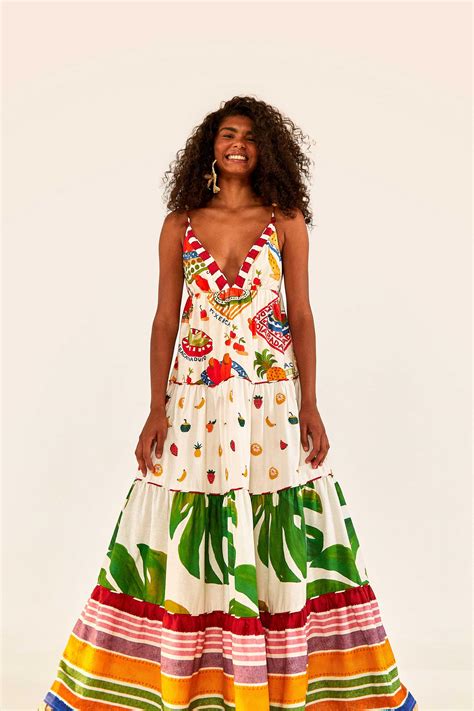 Farmrio. FARM RIO Forest Soul crochet-trimmed floral-print linen-blend maxi dress. £355. FARM RIO One-shoulder cutout linen-blend midi dress. £380. FARM RIO Denim midi skirt. £220. FARM RIO Shuhu gathered printed TENCEL™ and cotton-blend maxi dress. £320. FARM RIO Lea one-shoulder pleated linen-blend mini dress. 