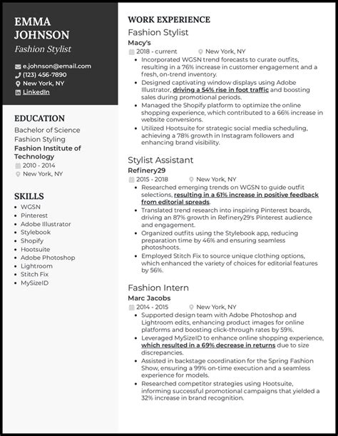 Fashion Stylist Resume Template