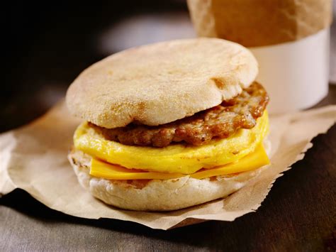 Fast food breakfast. Nov 8, 2023 · Grilled sausage or bacon, American and Swiss cheeses and a folded fried egg are all squeezed between two thick, buttery, fried slices of sourdough toast. Melty, crispy and pretty irresistible, it ... 