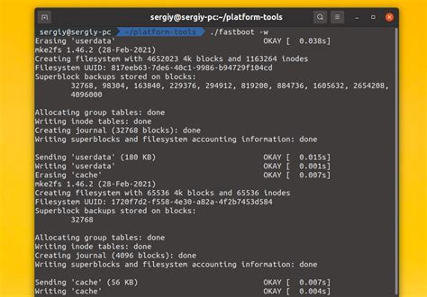 Fastboot format all.  OPTIONS -w Erase userdata and cache (and format if supported by p...