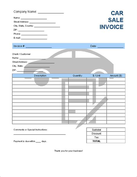 Fastest Car Sale Invoice Example