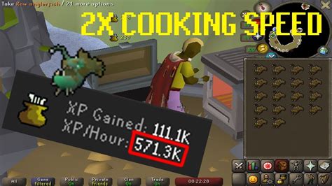 Fastest cooking xp osrs. The fish should be caught and cooked before. Tempoross' energy is at ~40% for the second time. Distribute the fish equally over the two crates. When in doubt, start with 4–5 in one crate, then fill the other crate until 3 are left or the cannons start firing. Once all fish is loaded, run to the spirit pool. 