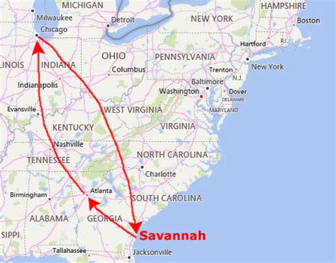 Fastest route to savannah georgia. and leave at 2:15 pm. drive for about 60 minutes. 3:15 pm Lake City (Florida) stay for about 1 hour. and leave at 4:15 pm. drive for about 1.5 hours. 5:56 pm Tallahassee. stay overnight and leave the next day around 9:00 am. day 1 driving ≈ 5 hours. 