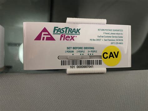 Fastrak flex. The FasTrak CAV is a special toll tag issued only to clean air vehicles (CAVs) that are eligible for free or reduced tolls. Like the FasTrak Flex toll tag, the FasTrak CAV also has a three-position switch to signal whether you are traveling alone or as a carpool. The FasTrak CAV toll tag is required for discounted single-occupant CAV travel in ... 