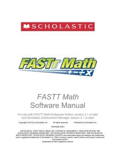 Fastt math software manual scholastic corporation. - Reference guide to the international space station apogee books space series.