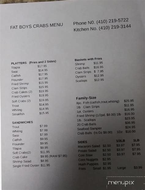 Fatboy crabs salisbury md menu. An official website of the United States government. Here's how you know 