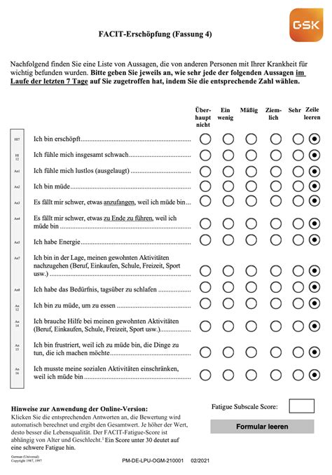 Fatigue-score fragebogen