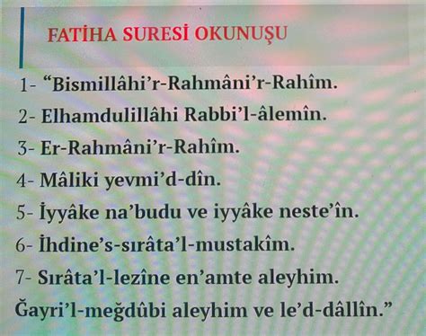 Fatiha suresi türkçe okunuşu
