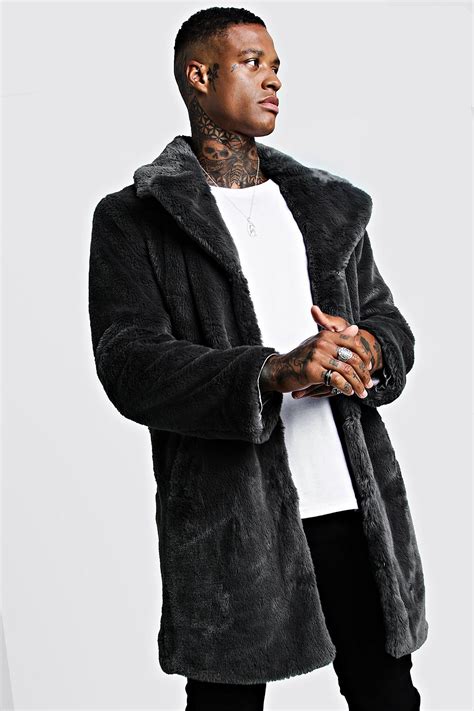 Faux Fur Overcoat boohooMAN UK