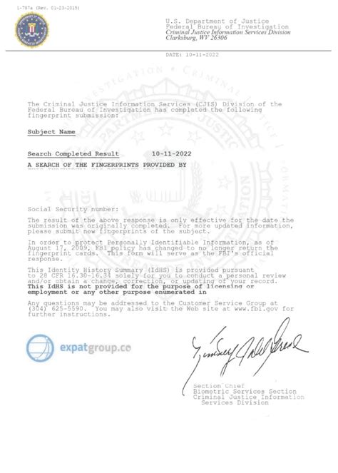 Fbi criminal record certificate.  Through FBI records check - by mail (pos...