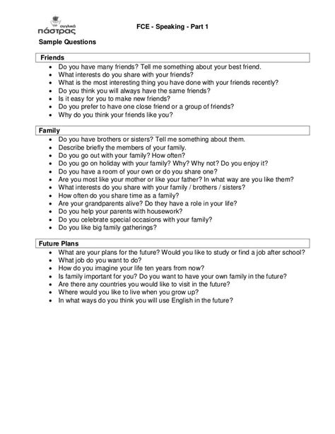 Fce speaking questions.  Master FCE Speaking Part 1 with authentic interview questions a...