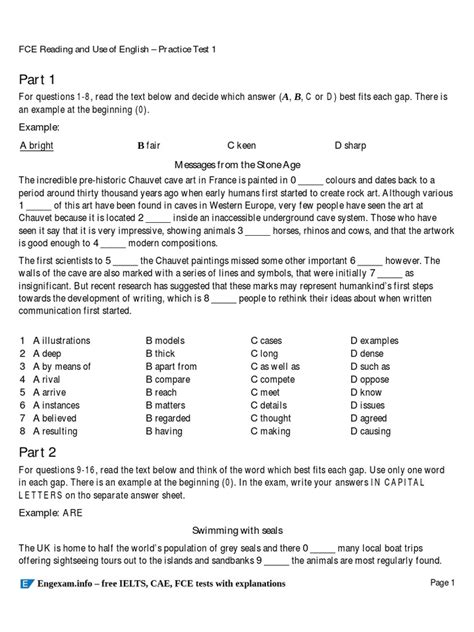 Fce test 3 reading and use of english answers.  It provides the correct answer...