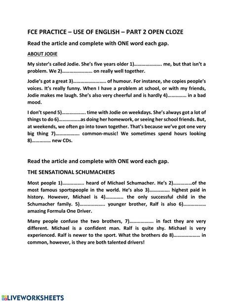 Fce use of english 2.  For further help with the FCE Open Cloze task Enhance your ...