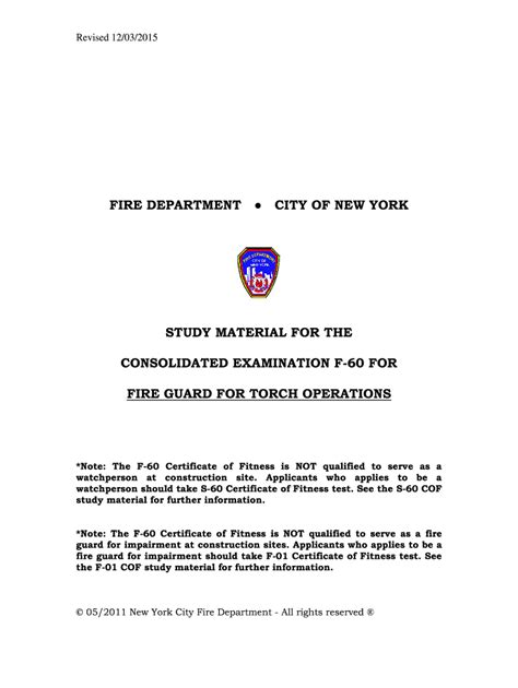 Fdny G60 Practice Test Arthur R. Couvillon Fdny Certificate of Fitness F-60 Fire Guard Exam Review Guide Seth Patton,2013-12 A clear, concise review guide for the FDNY F-60 Fire Guard Certificate of Fitness Exam. Recently updated, this guide contains two full-length practice exams and specific tips about the testing format and site.. 