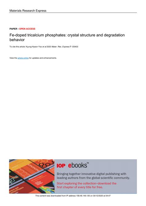 Fe Doped Tricalcium Phosphates Crystal Structure And Degradation Behavior Iopscience