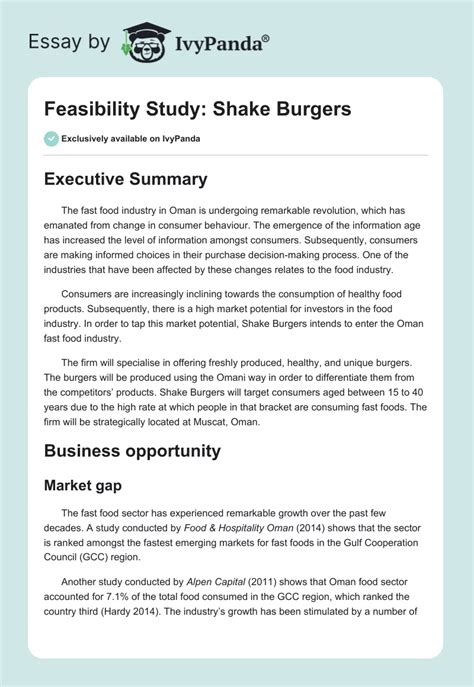 Feasibility Study: Shake Burgers Research Paper