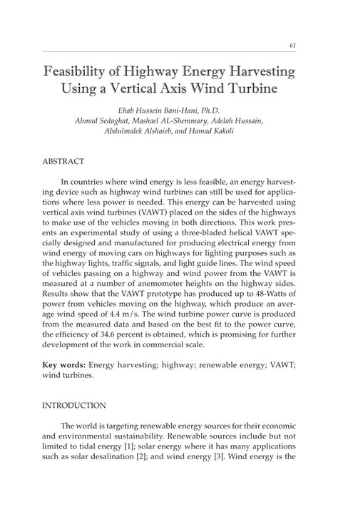 Feasibility of Highway Energy Harvesting Using a