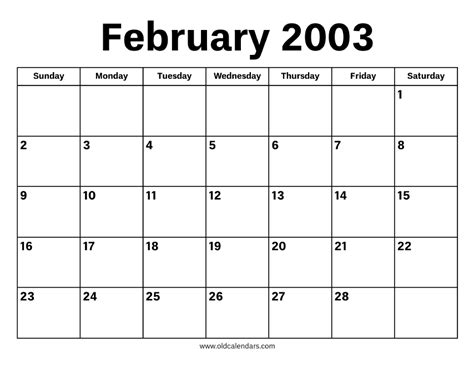 Feb 2003 Calendar