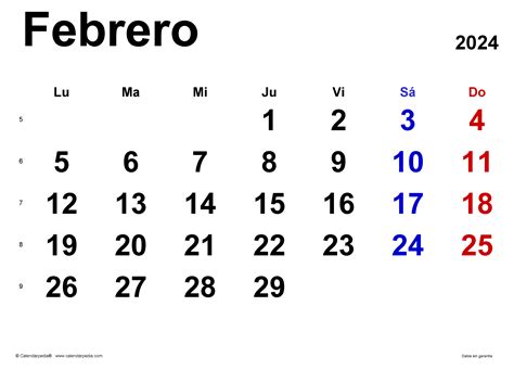 Febrero Calendar