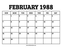 February 1988 Printable Monthly Calendar with Notes