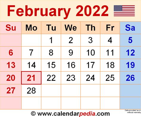 February 2022 Calendar Clipart