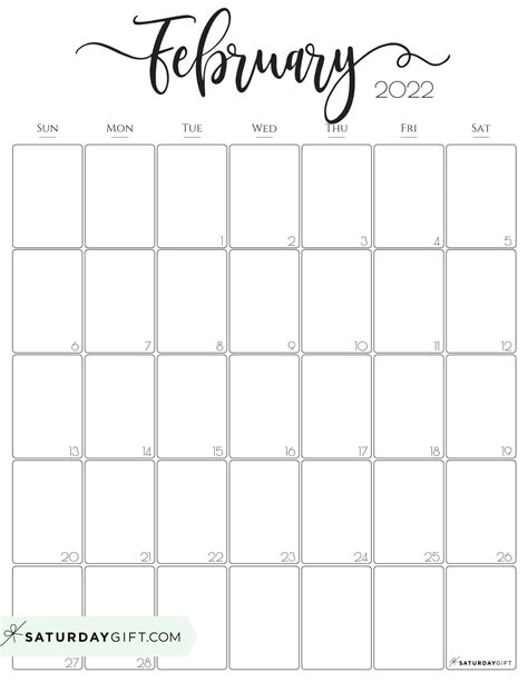 February 2022 Calendar Vertical