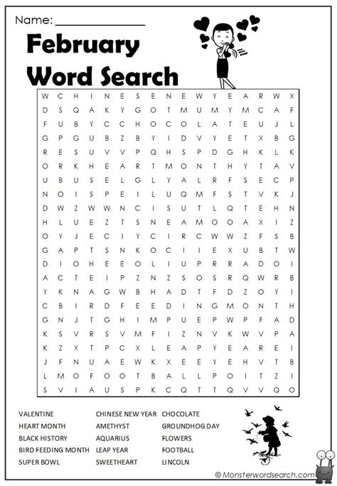 February Word Search Monster Word Search