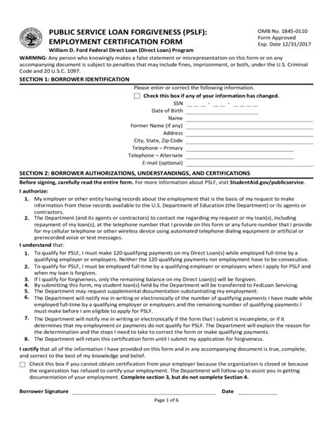 Public Service Loan Forgiveness Employment Certification Form · Department of ... Ineligible loans include: Private and non-federal loans, Federal Perkins Loans ...