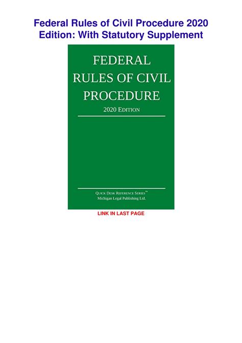 Download Federal Rules Of Civil Procedure 2020 Edition By Us Government
