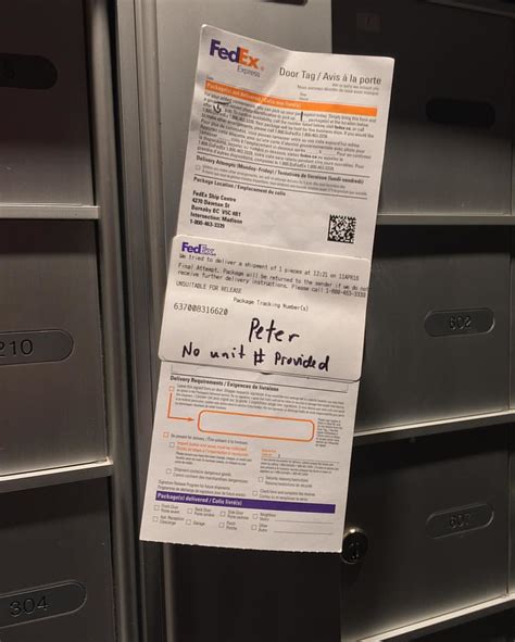 I got home and a FedEx door tag was wrapped around the door handle of the entrance to my apartment building. Someone wrote over it (not in the designated fields) the following: 4A [my apartment number] Call 646-XXX-XXXX [looked it up and it's a cell phone, not FedEx] Before 8:30pm M-F only DO NOT TEXT!! Seems extremely suspicious, especially .... 
