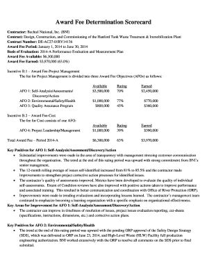 Fee Determination Scorecard Contractor: UCOR LLC