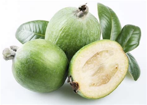 Fejoa. Feijoas are also known as a Pineapple Guava; they are egg-shaped with a soft, succulent flesh similar in texture to a pear with jelly-like edible seeds. This ... 