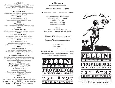 Fellini's menu