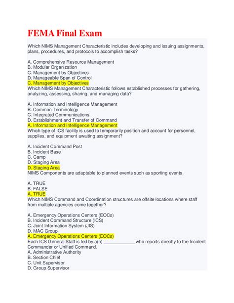 Fema is 700 final exam quizlet. FEMA ICS 700 Final Exam Answers NIMS Guiding Principles Flexibility Standardization Unity of. AI Homework Help. Expert Help. Study Resources. Log in Join. FEMA ICS 700 Final Exam Answers.pdf - FEMA ICS 700 Final... Doc Preview. Pages 16. Identified Q&As 17. Solutions available. Total views 100+ Columbia Southern University. OSH. OSH … 