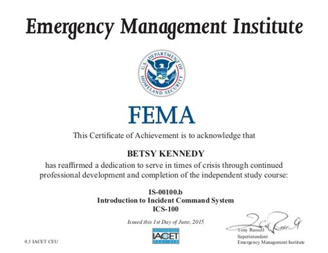 Fema nims 100. As Earth Day 2024 ushers in a renewed commitment to our planet, EMI is thrilled to announce the launch of our IS-1400: Foundations of Climate Science , the first course in the new Climate Adaptation and Hazard Mitigation Certificate Program offered by the Emergency Management Institute. We will be performing scheduled maintenance on Thursday ... 