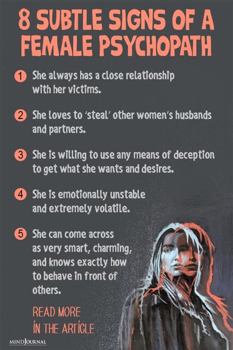 Female psychopaths examples. .  Grandiose Sense of Self-Worth.  This article del...