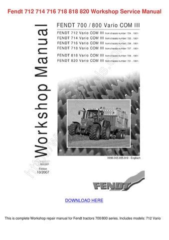 Fendt 712 714 716 718 818 820 workshop service manual. - Onan commercial 6500 watt generator manual.