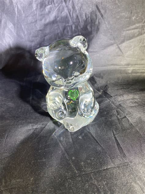 Fenton Clear Bear Green Heart May With Hang Tag no box eBay