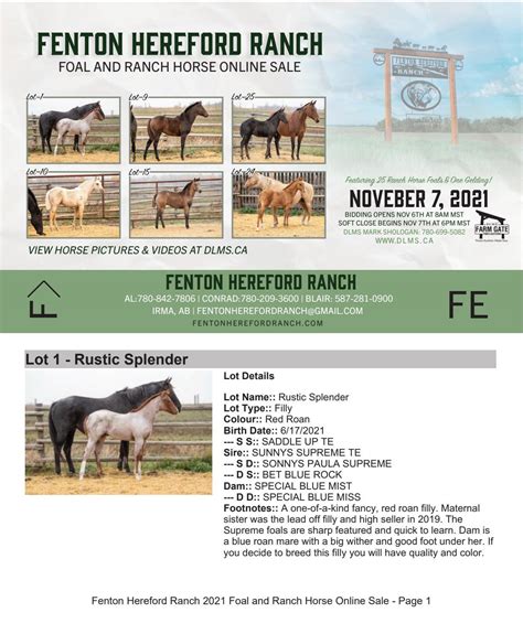 Fenton Hereford Ranch Foal & Ranch Horse Online Sale 2024 - Issuu