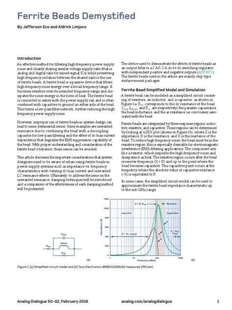 Ferrite beads demystified. In this article the author details several cr...
