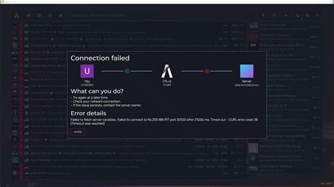 Fetch to curl. 197 port 30120 after 21053 ms: Timed out - CURL error code 28 (Tim...