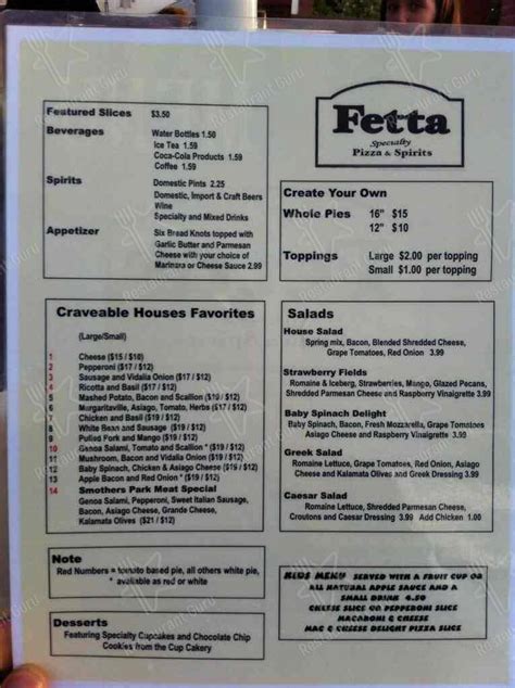 Fetta Pizza Menu and Prices Menu With Price.