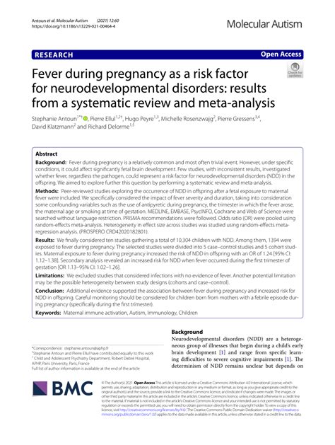 Fever during pregnancy as a risk factor for neurodevelopmental ...