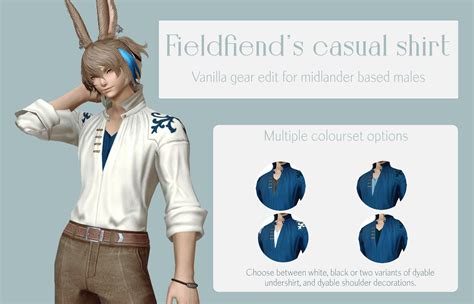Ff14 casual glamour. Affects: Casual Jacket. Race: Au Ra, Elezen, Highlander, Hrothgar, Lalafell, Midlander, Miqo'te, Roegadyn, Viera. Filed under: Gear Mod. Report this content. Forgot to add this one with the rest of mine, but here it is now :') Removes the 'pocket' / elbow patch texture from the arms, for both F and M ! Includes Bagged and Bagless versions :) 