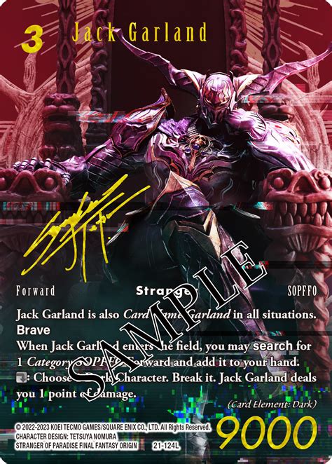 Fftcg. We first introduced Special Cards since “Resurgence of Power” from one year ago, and this time we are featuring a newcomer to FFTCG who is also featured on the box art of Beyond Destiny: Jack Garland [21-124L]. He exudes such a confident presence. Jack Garland [21-124L] is a Dark element Forward with a cost of 3 CP and a power of 9000. 