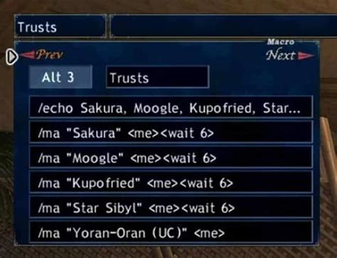 Ffxi trade macro. SirPopaLot will identify you current target and trade the needed pop items, I highly recommend setting a macro or hotkey for the command "pop" - abyssea popsets - ZNM popsets - magian moogle crate * Relic armor upgrades * Emp weapon items (first stage) - Keys for artifact coffers 