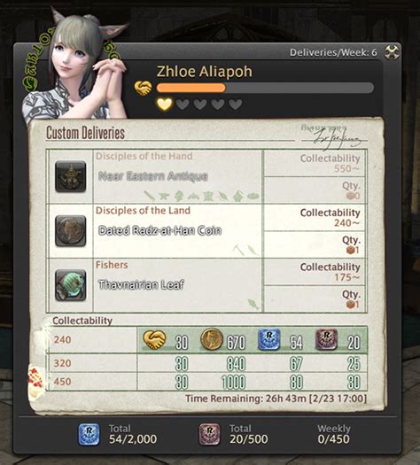 Ffxiv custom deliveries. TEAMCRAFTGUIDES. In FInal Fantasy XIV Custom Deliveries are a set of weekly collectable turn ins for clients to recieve rewards such as scrips and experience points. Each client has their own story and rewards while many even allow you to customise their outfits afterwards. This Quickguide covers the basics. 
